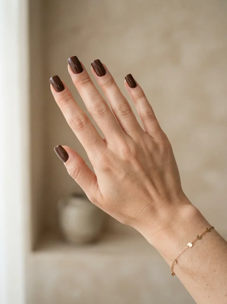 15 Fall Square Nails That Will Make Your Autumn Manicure Look Trendy and Elegant 2 Chocolate Brown Square Nails Fall Square Nails 765x1024 1