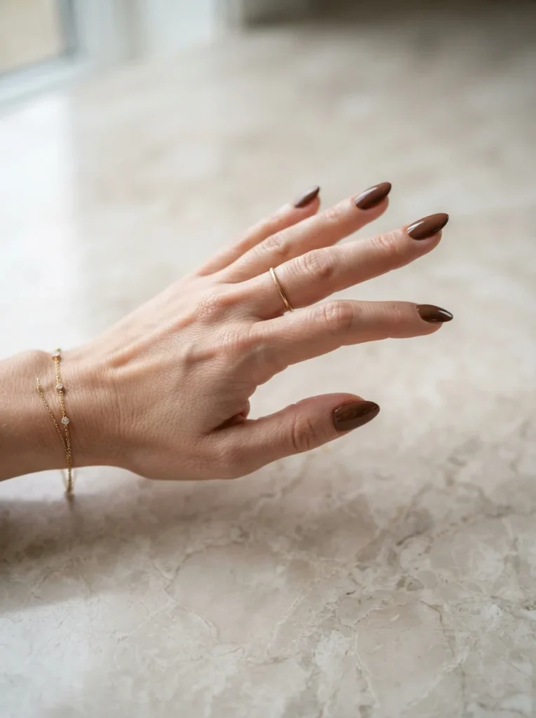 17 Brown Fall Nails That Look Expensive, Cozy, and Perfect for Autumn 18 Chocolate Brown with Statement Almond Shape brown fall nails
