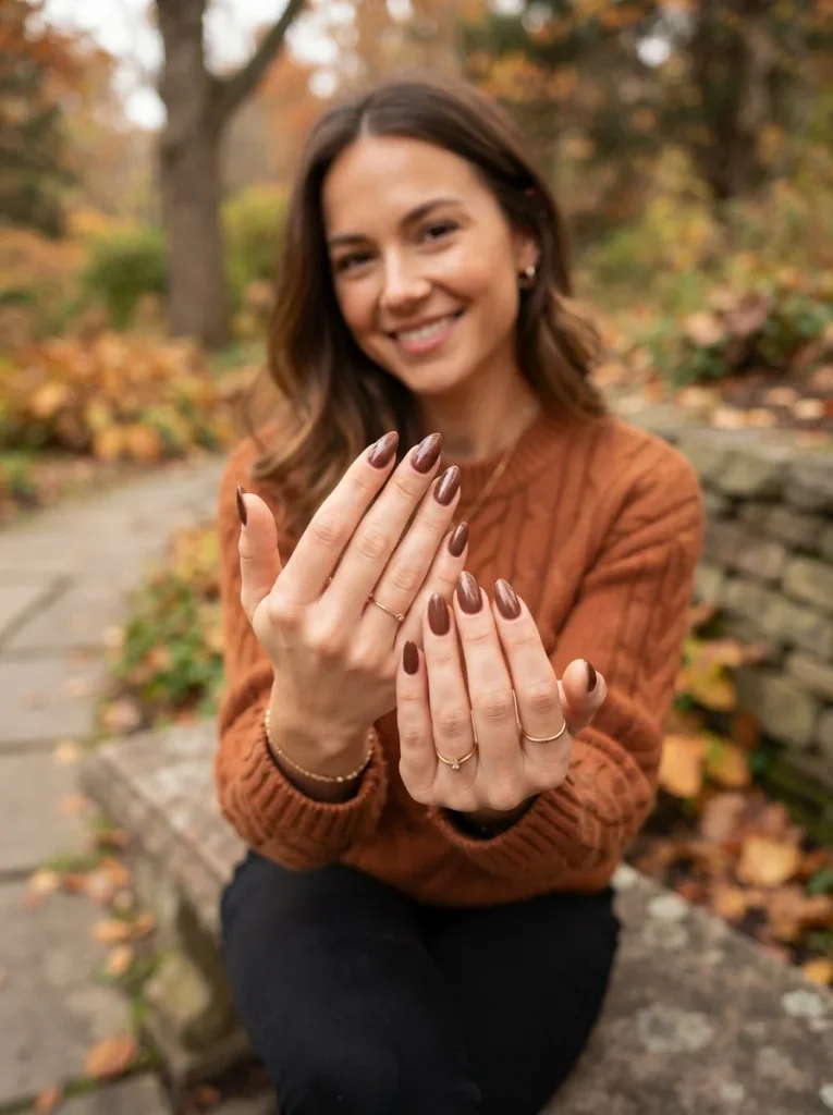 Chocolate Truffle with Subtle Shimmer Fall Almond Nails