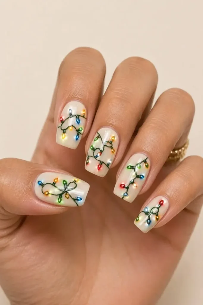 Holiday Glam Made Easy: 15 Christmas Nail Designs for Every Festive Mood 13 Christmas Lights Nail Design