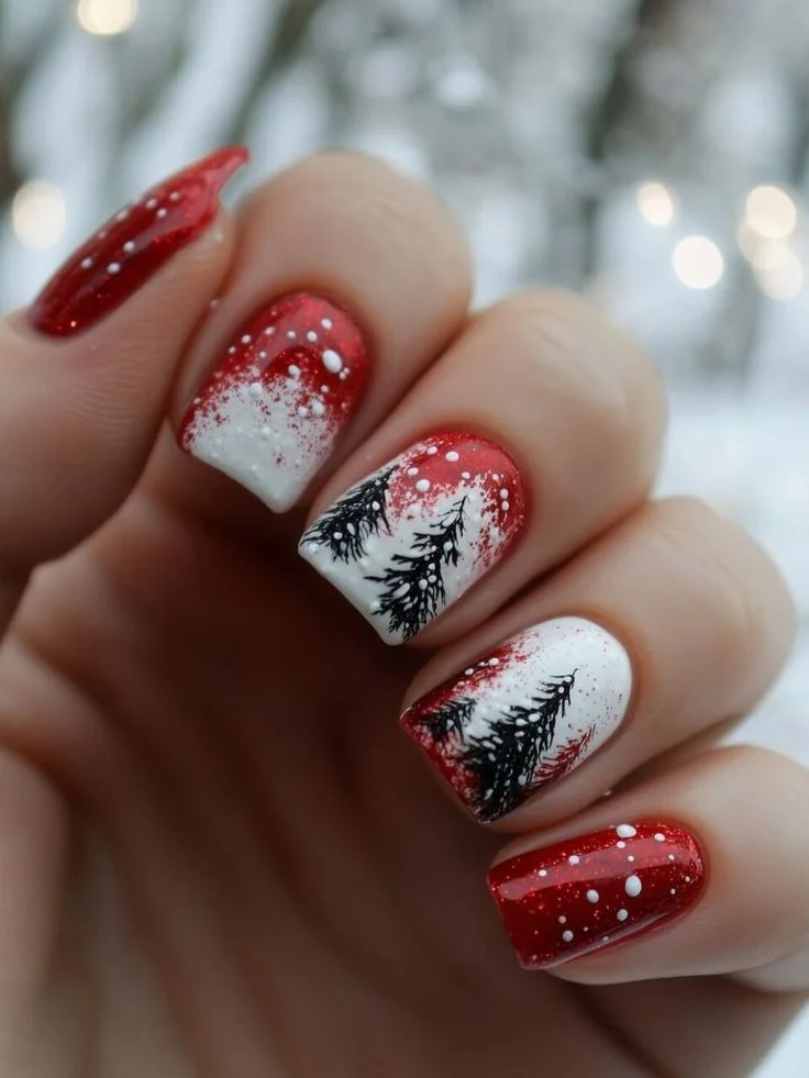 Festive Details That Make These 17 Christmas Tree Nails So Charming 11 Christmas Tree Nails With Rhinestones