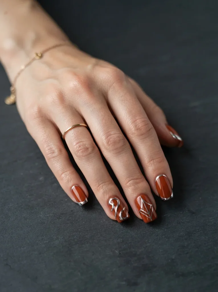 15 Fall Square Nails That Will Make Your Autumn Manicure Look Trendy and Elegant 11 Chrome Accent Square Nails