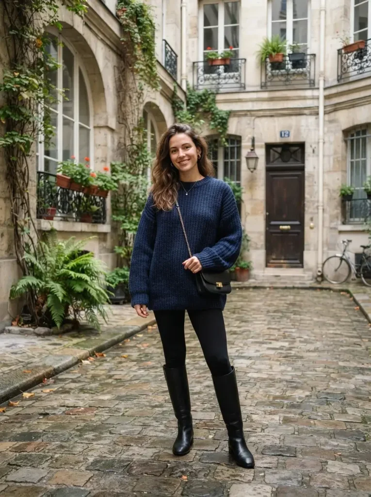 14 Fall Outfits Aesthetic Ideas That Capture the Cozy Beauty of Autumn Style 5 Chunky Knit Sweater with Leggings and Tall Boots