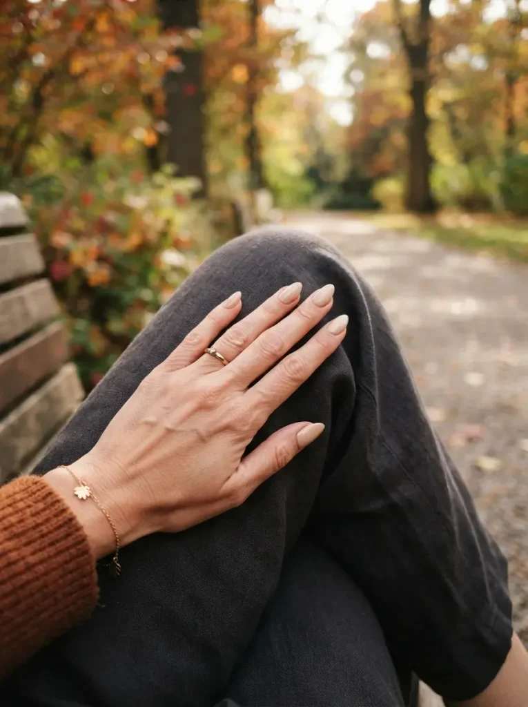 Cinnamon Beige for a Subtle Warm Up Fall Almond Nails