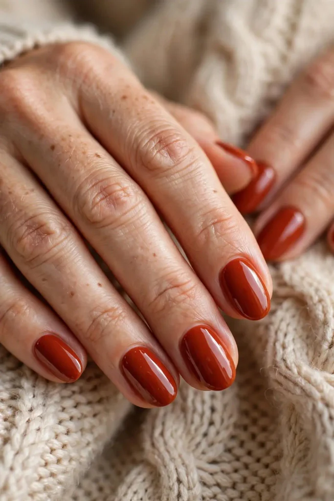 16 Simple Fall Nails That Look Expensive But Are So Easy to Recreate 8 Cinnamon Red on Oval Nails