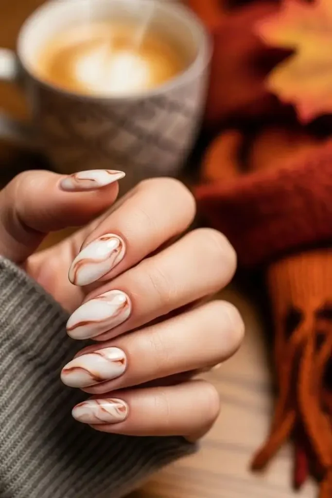 17 Brown Fall Nails That'll Make You Ditch Your Basic Nude Polish Forever 6 Cinnamon Swirl Nails