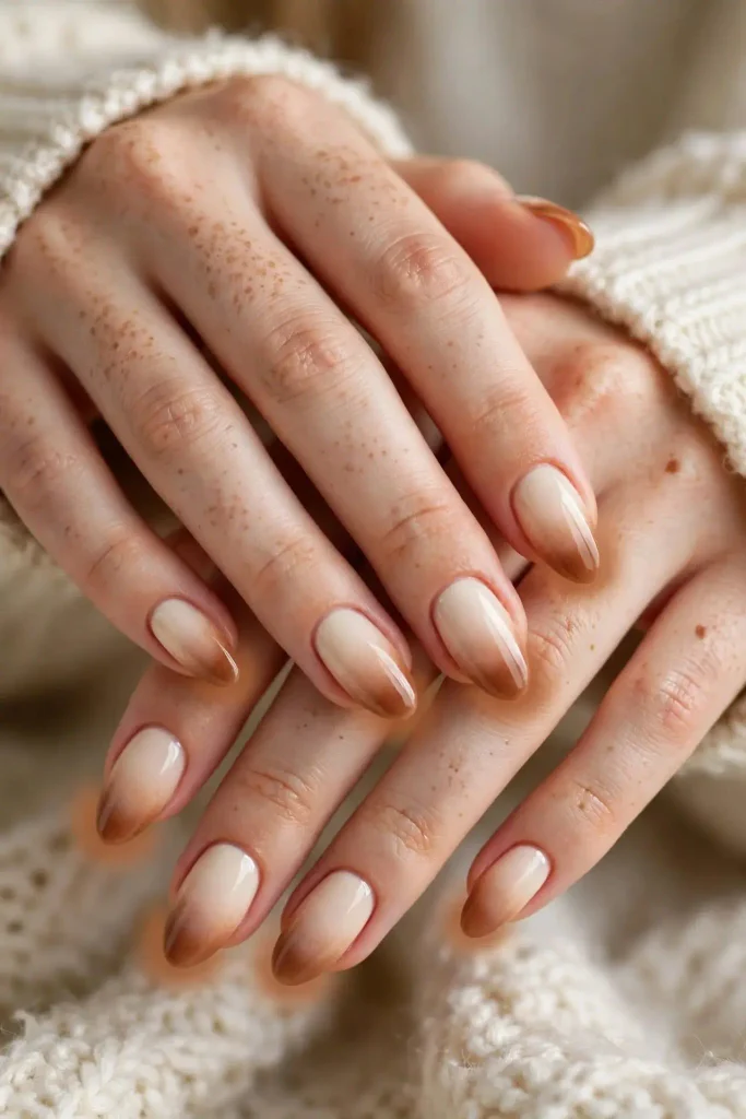 14 Fall Aura Nails That Create the Dreamiest Autumn Manicure Looks 2 Cinnamon and Cream Blur