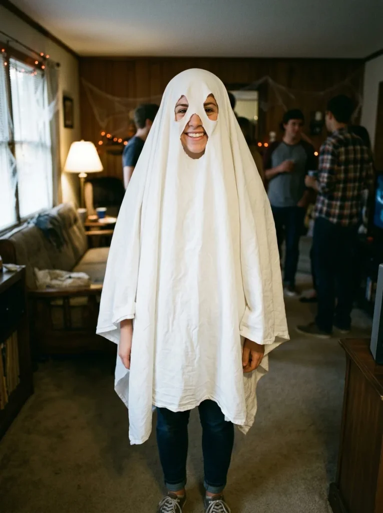 18 Last-Minute Halloween Costumes, Sorted by What You're Starting From 6 Classic Ghost A White Bedsheet of Last Minute Halloween Costumes 765x1024 1