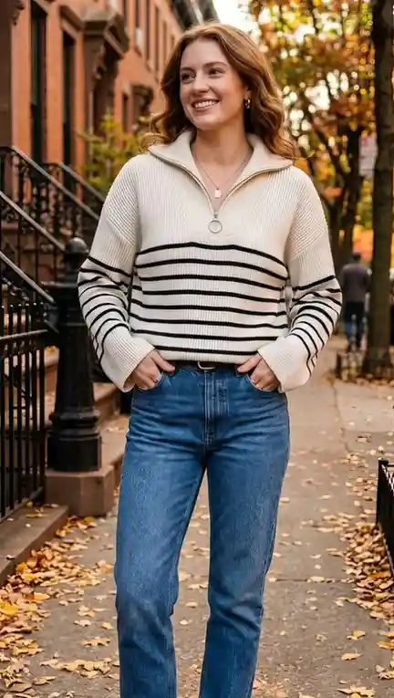 Cozy Meets Chic: 14 Fall Sweater Outfits You’ll Want to Wear on Repeat 11 Collared Sweater With Relaxed Jeans