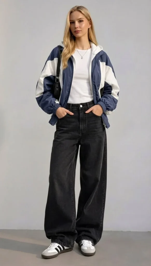 From Early Classes to Late Coffee Runs: 15 College Fall Outfits 15 Color Block Windbreaker With Straight Jeans