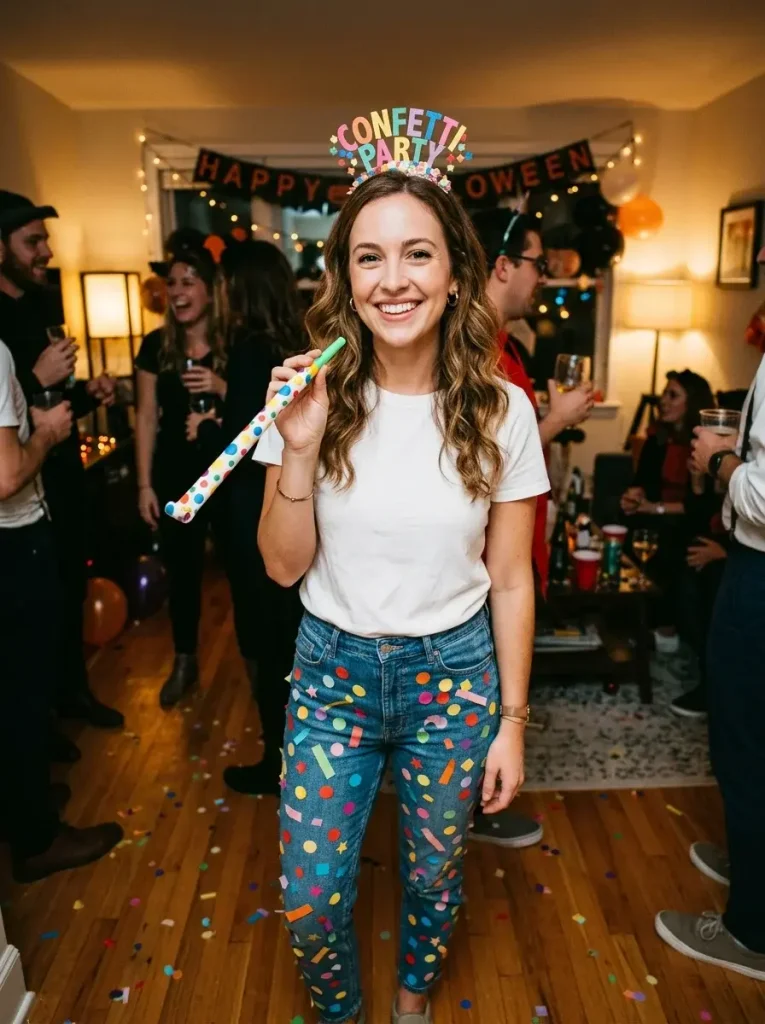 18 Last-Minute Halloween Costumes, Sorted by What You're Starting From 12 Confetti Party Last Minute Halloween Costumes 765x1024 1