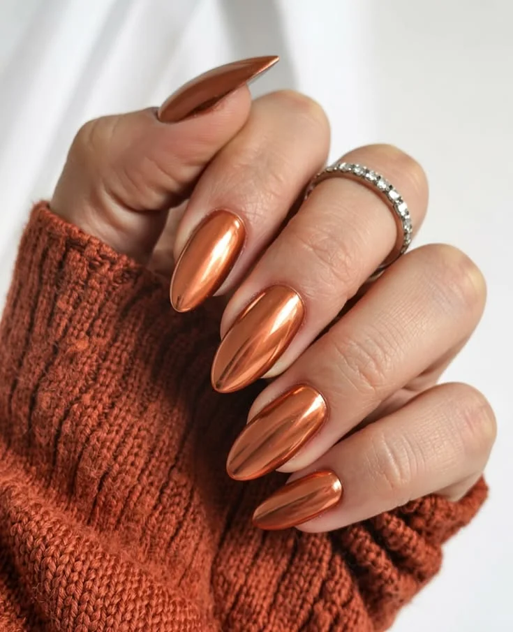 Your Fall Mani Just Got Shinier: 15 Fall Chrome Nails That Feel So Chic 6 Copper Chrome Nails