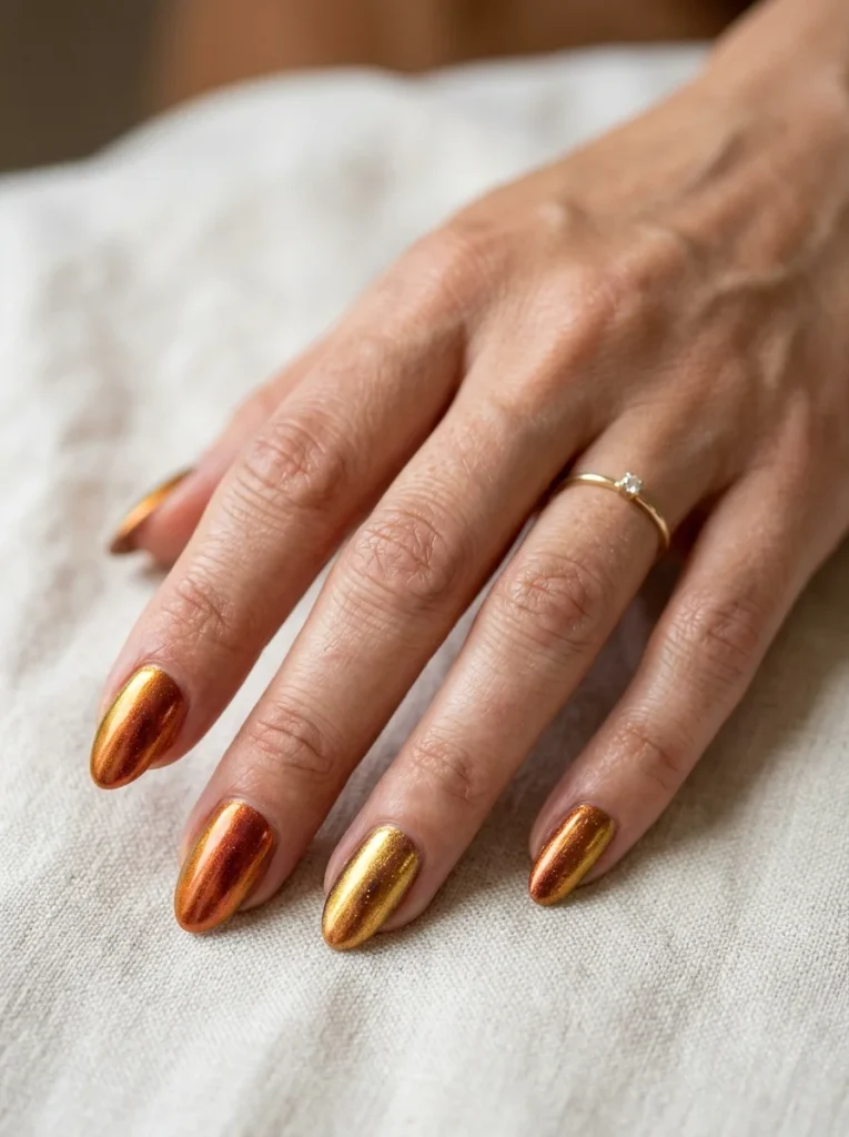 15 Fall Chrome Nails, Cast Like Metal From a Small Home Foundry 14 Copper Gold Duo Chrome