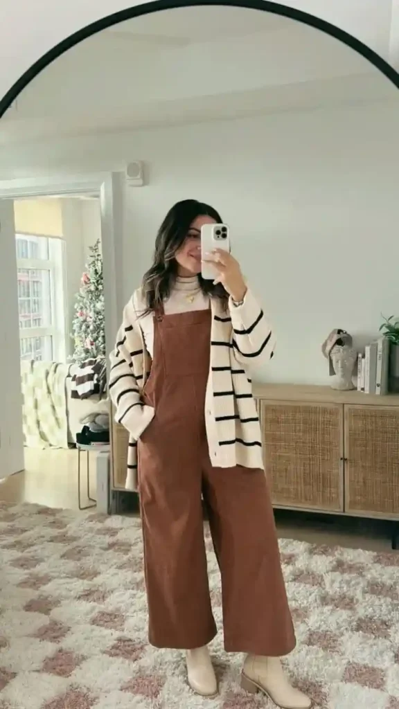 Cute, Cozy, and Photo-Ready: 13 Fall Outfits Pumpkin Patch Days Deserve 2 Corduroy Overalls With a Striped Top