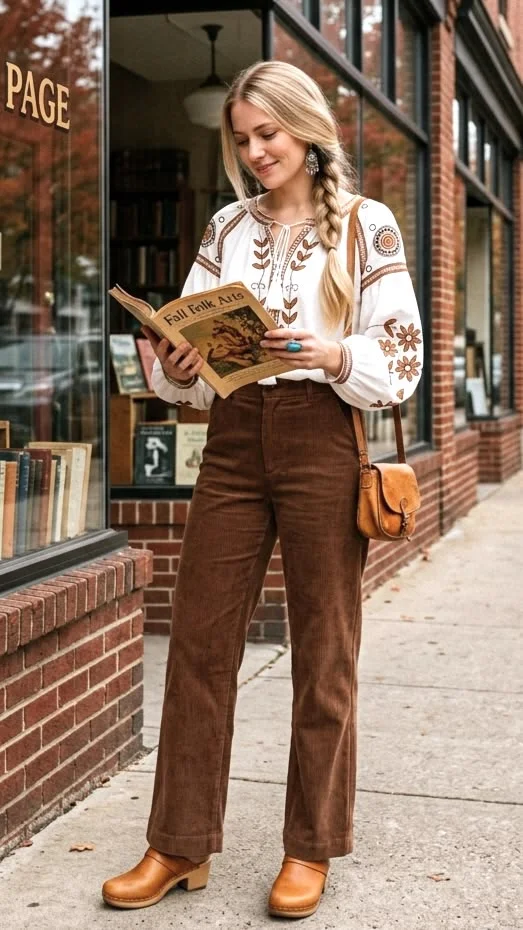The Cozy-Girl Guide to 17 Boho Fall Outfits That Feel Effortlessly Stylish 10 Corduroy Pants With a Boho Blouse