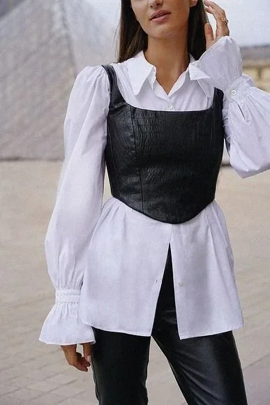 Your Fall Wardrobe Just Got Cooler: 14 Edgy Fall Outfits with Serious Attitude 12 Corset Top over a White Shirt
