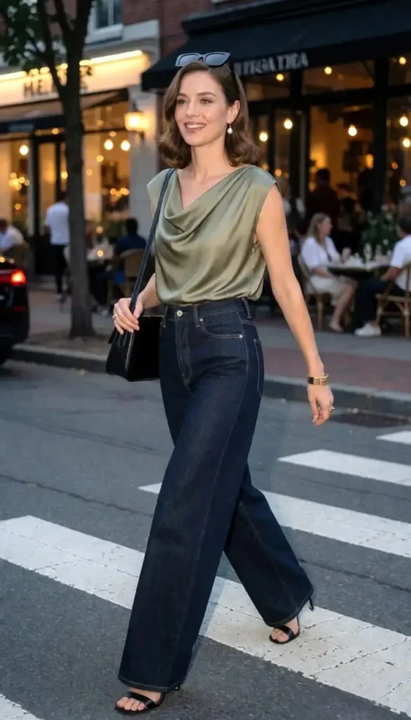 Easy Layers, Great Fits: 14 Midsize Fall Outfits That Feel So Good 12 Cowl Neck Top With Tailored Culottes