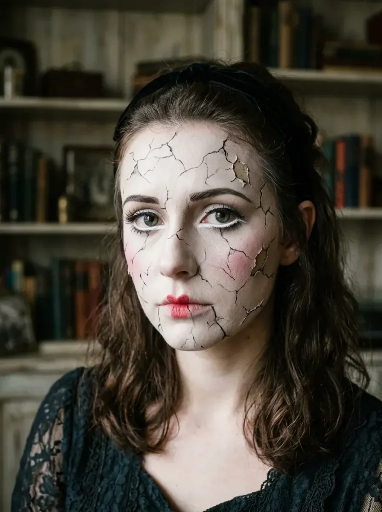 16 Halloween Makeup Looks, Sorted by How Much Time You Actually Have 7 Cracked Porcelain Doll Advanced