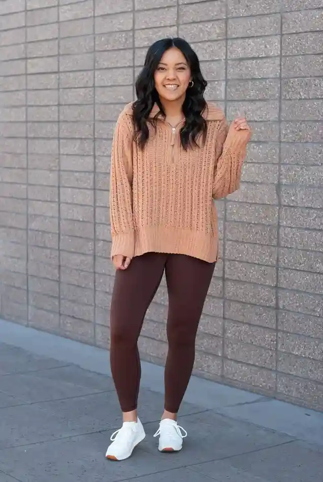 Leggings, But Make It Fall: 14 Fall Outfits Leggings Lovers Will Live In 4 Cream Sweater With Brown Leggings