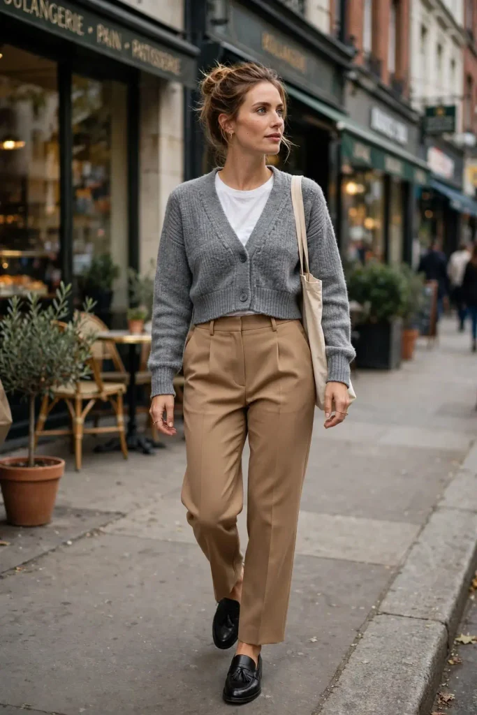 14 Fall Sweater Outfits, Sorted by the Sweater You Already Own 14 Cropped Cardigan with High Waisted Trousers