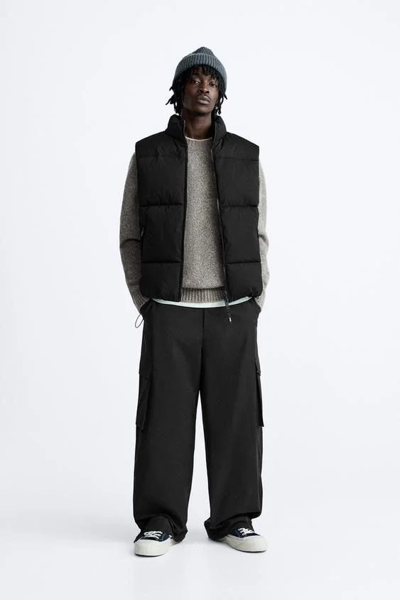 Cooler Weather, Sharper Fits: 13 Men Streetwear Fall Outfits 4 Cropped Puffer Vest With Parachute Pants