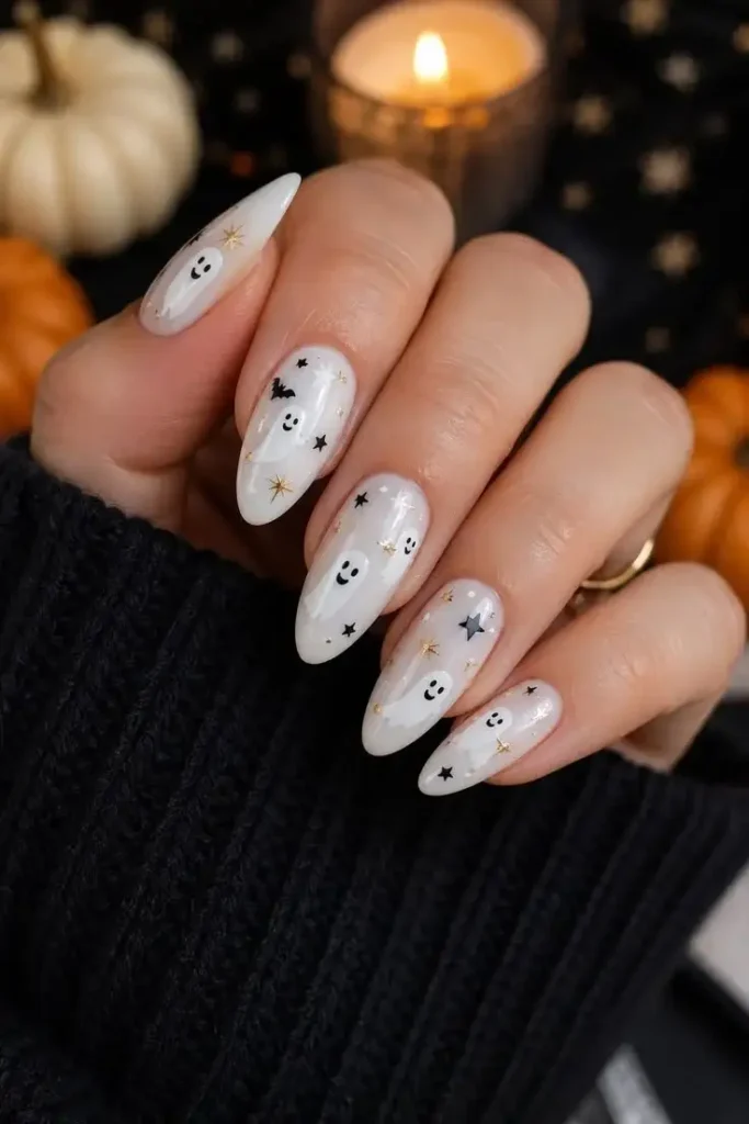 16 Cute Fall Nails That Make Your Cozy Season Look 10x Better 14 Cute Ghost and Halloween Accent Nails