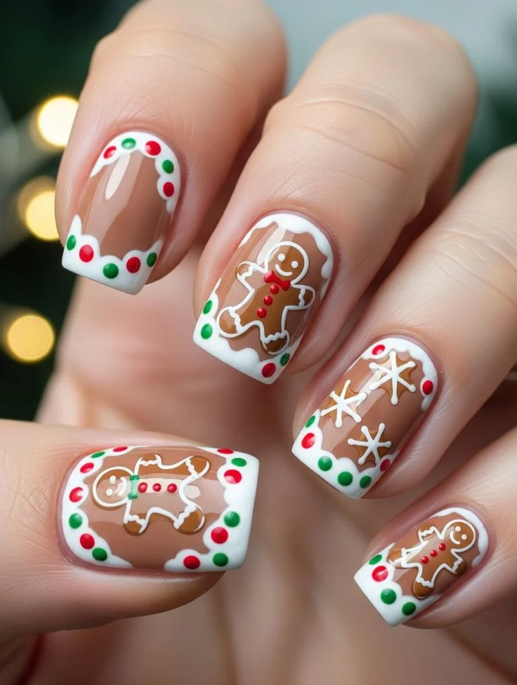Holiday Glam Made Easy: 15 Christmas Nail Designs for Every Festive Mood 9 Cute Gingerbread Nail Art