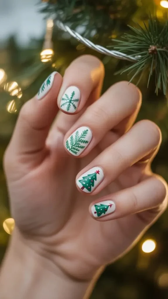 Festive Details That Make These 17 Christmas Tree Nails So Charming 9 Cute Mini Christmas Tree Nails