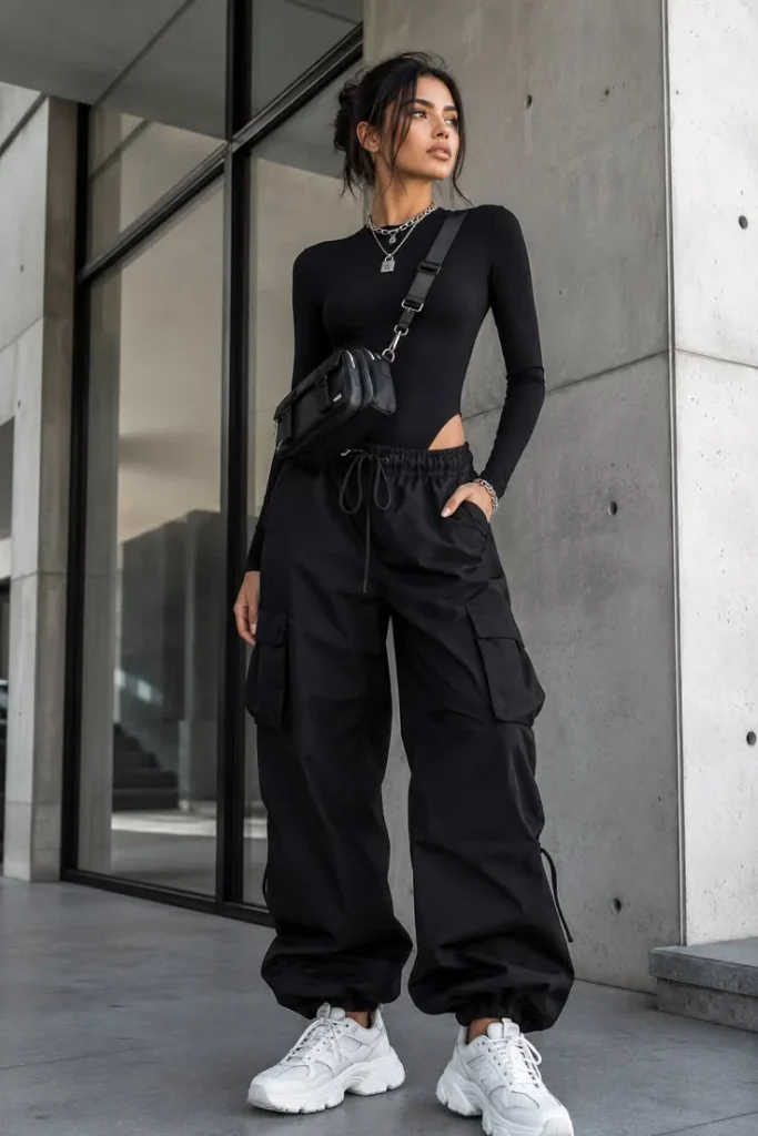 Cold Weather, Main Character Energy: 13 Baddie Fall Outfits 3 Cutout Knit Top With Low Rise Cargo Jeans