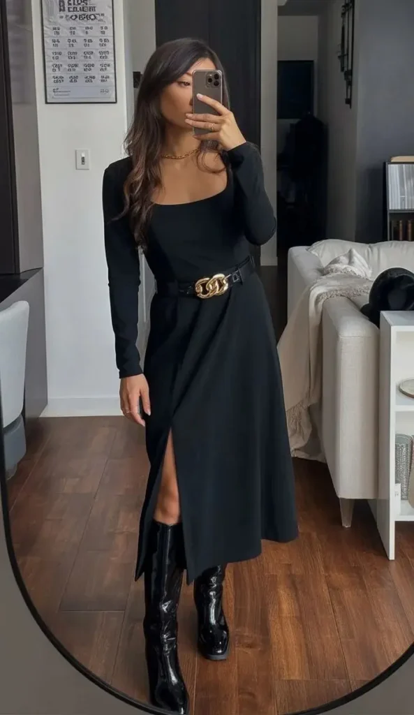 Plans Tonight? These 14 Going Out Fall Outfits Have You Covered 7 Cutout Midi Dress With Knee High Boots