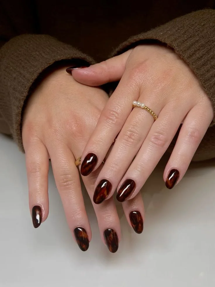 16 Fall Tortoise Shell Nails That Make Autumn Manicures Look So Expensive 14 Dark Espresso Tortoise Shell