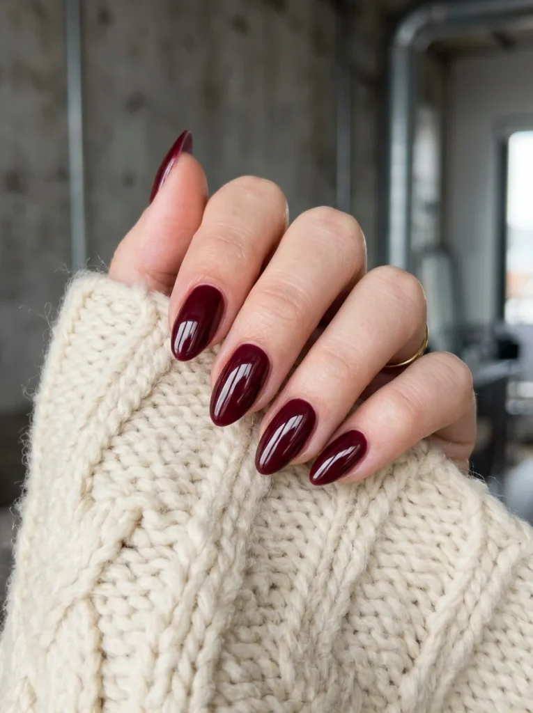 16 Cute Fall Nails That Will Make Your Autumn Manicure Look Cozy and Trendy 2 Deep Burgundy With a Glossy Finish