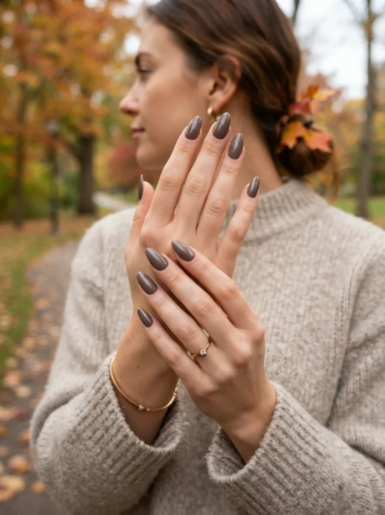 Deep Taupe for Everyday Wear Fall Almond Nails