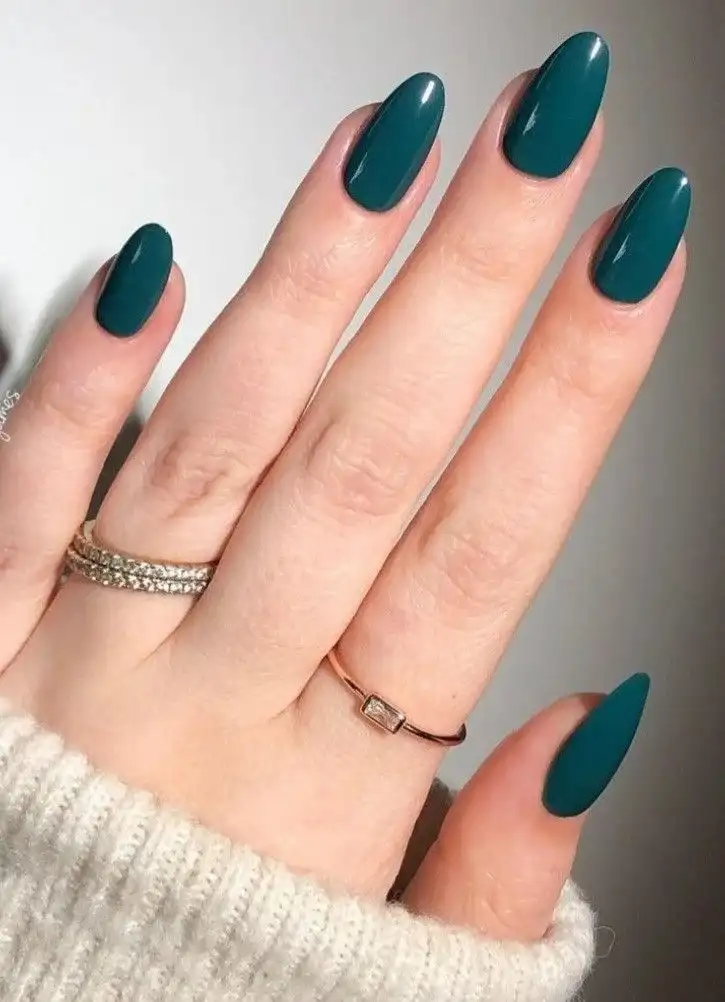 18 Fall Almond Nails That Will Make You Ditch Your Basic Manicure Forever 13 Deep Teal with Matte Finish