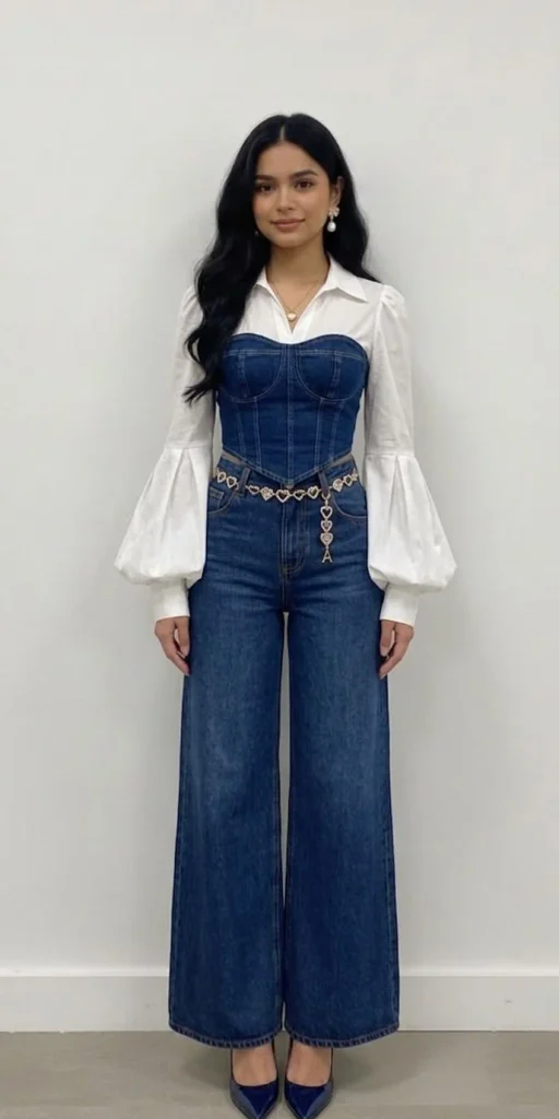 Your Cozy Season Style Guide: 16 Plus Size Outfits for Fall 6 Denim Corset Dress Over a Mesh Top