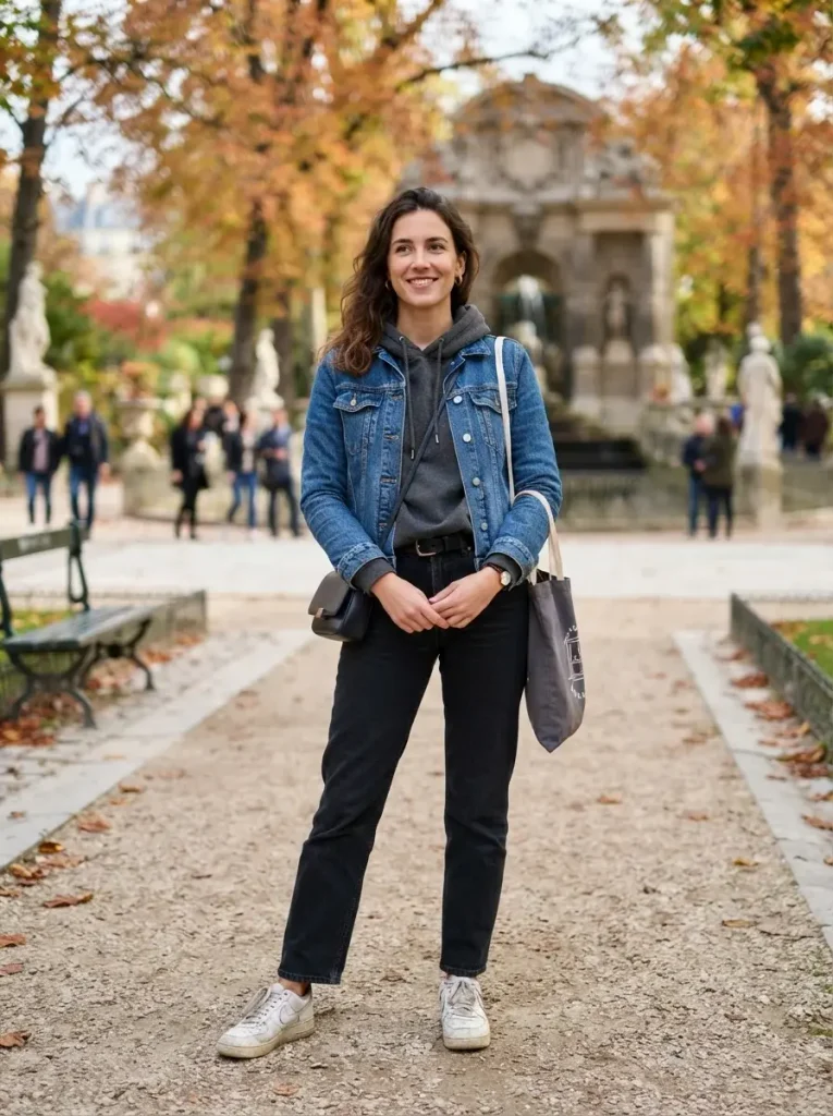 14 Fall Outfits Aesthetic Ideas That Capture the Cozy Beauty of Autumn Style 13 Denim Jacket Over a Hoodie
