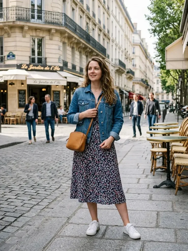 Denim jacket over a dress
