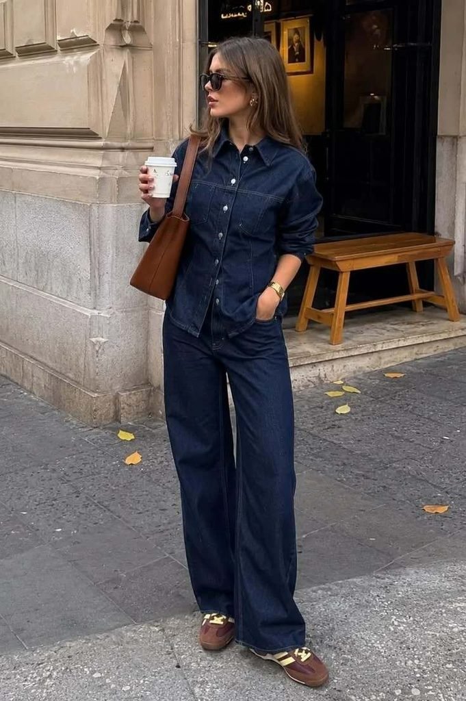 15 Early Fall Outfits That Make the Seasonal Style Switch Feel Effortless 13 Denim on Denim With Brown Accessories