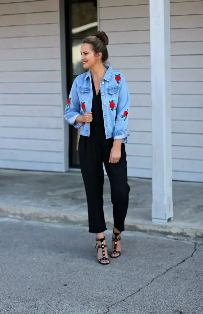 The Denim Layer You’ll Keep Reaching For: 14 Jean Jacket Outfits Fall Is Made For 7 Embroidered Denim Jacket With a Simple Jumpsuit