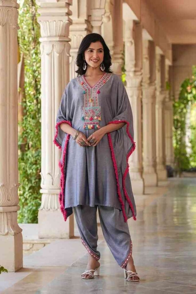 Covered, Comfortable, and So Stylish: 16 Modest Fall Outfits 14 Embroidered Kaftan With Straight Pants