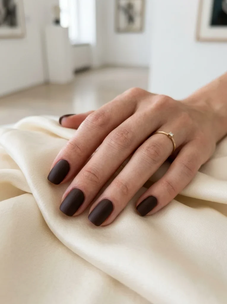 16 Cute Fall Nails That Will Make Your Autumn Manicure Look Cozy and Trendy 5 Espresso Brown Matte