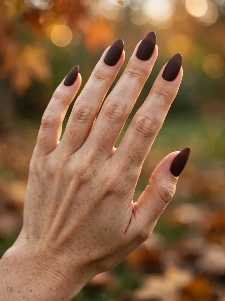 Espresso Brown with a Soft Matte Finish Fall Almond Nails 768x1024 1