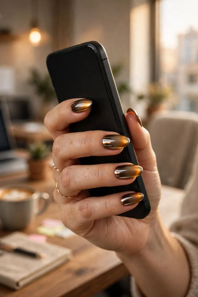 14 Fall Aura Nails That Create the Dreamiest Autumn Manicure Looks 9 Espresso Ombre Aura