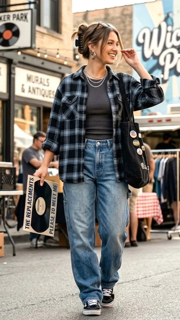 Back-to-Class Style Made Easy: 16 Fall Outfits for School You’ll Actually Want to Wear 8 Flannel Shirt With a Graphic Tee