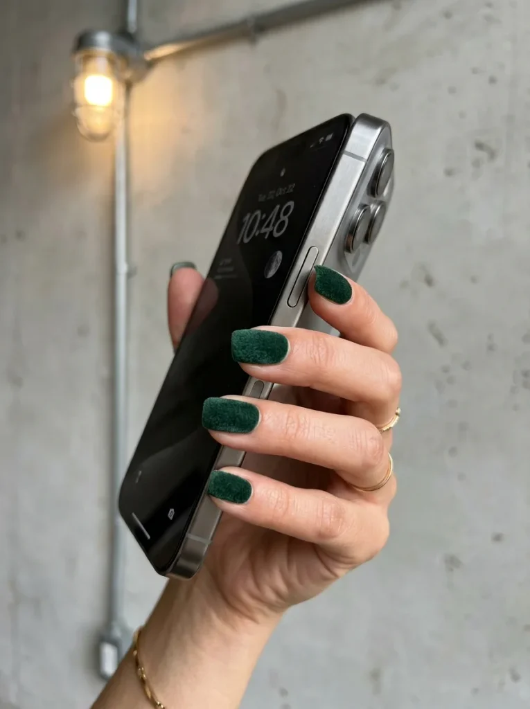 17 Short Fall Nails That Prove Less Length Means More Style This Season 13 Forest Green Velvet Texture short fall nails 1