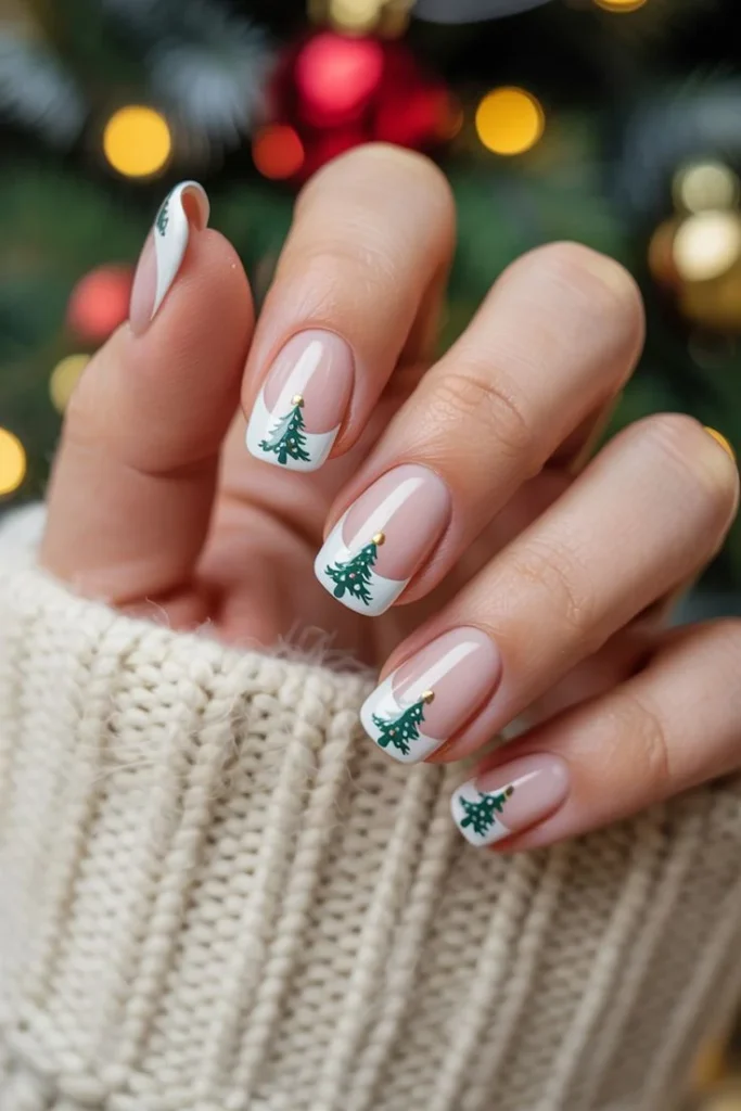 Festive Details That Make These 17 Christmas Tree Nails So Charming 10 French Tip Christmas Tree Nails