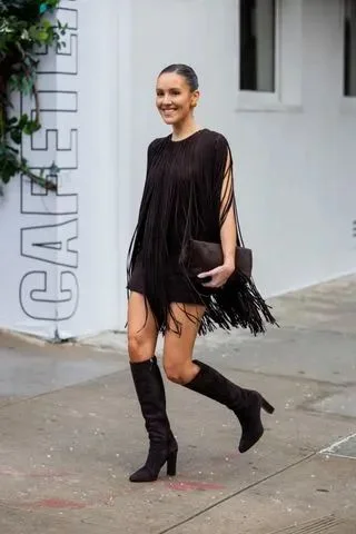 Plans Tonight? These 14 Going Out Fall Outfits Have You Covered 12 Fringed Mini Dress With Tall Boots