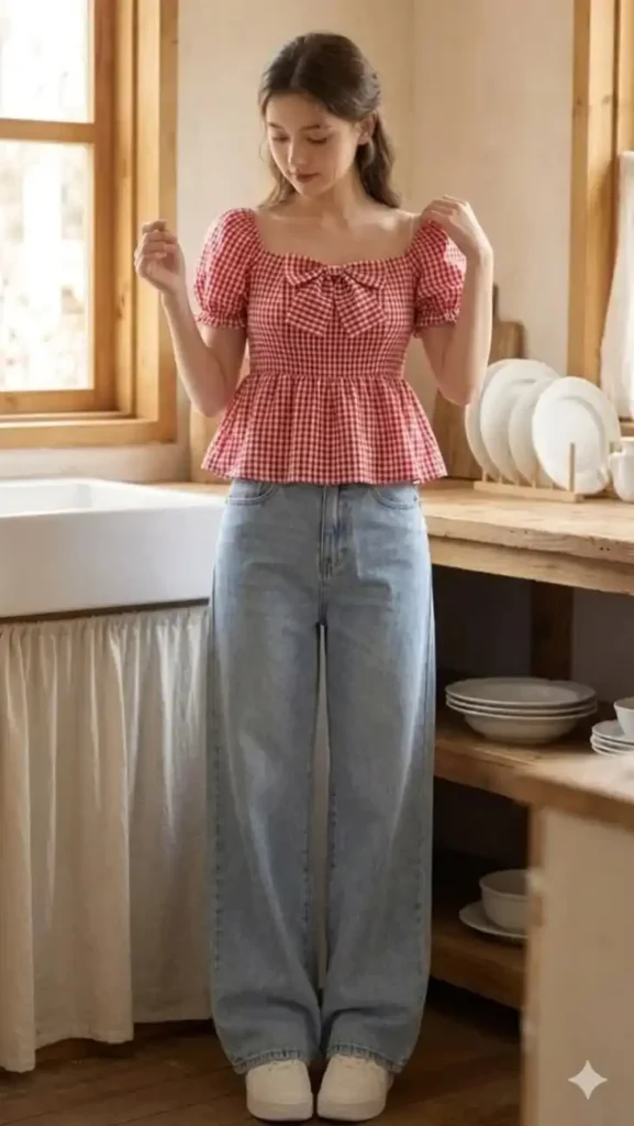 Cute, Cozy, and Photo-Ready: 13 Fall Outfits Pumpkin Patch Days Deserve 1 Gingham Blouse With Straight Leg Jeans