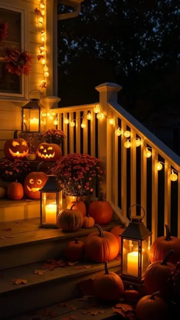 Give Your Screen a Spooky Glow With These 17 Halloween Wallpaper Ideas 1 Glowing Pumpkin Porch Wallpaper