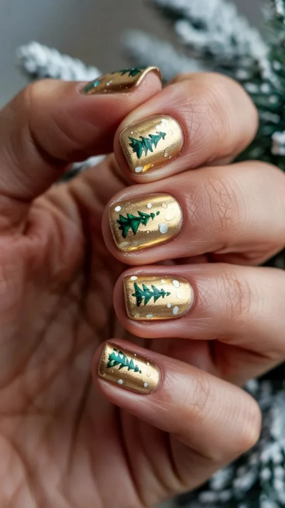 Festive Details That Make These 17 Christmas Tree Nails So Charming 8 Gold Christmas Tree Nails